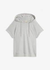 Bluza z kapturem. Szare bluzy damskie bonprix, bez wzorów, bez ramiączek, z kapturem. Za 79.99 zł.