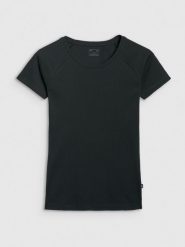 4F T-shirt regular z prążkowanej dzianiny damski - czarny XL. Czarne t-shirty damskie 4F, xl, bez wzorów, z bawełny, klasyczne, bez kołnierzyka, bez ramiączek. W wyprzedaży za 39.99 zł.
