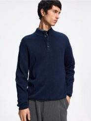 Sweter z dodatkiem modalu - granatowy. Niebieskie swetry męskie Reserved, l, bez wzorów, z dzianiny, bez kołnierzyka, bez ramiączek. Za 139.99 zł.