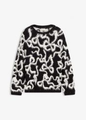 Żakardowy sweter z miękkiej mieszanki wiskozy. Czarne swetry nierozpinane damskie bonprix, bez wzorów, z wiskozy, bez kołnierzyka, bez ramiączek. Za 117.99 zł.