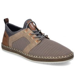 Półbuty męskie brązowe Rieker B5252-66. Brązowe półbuty męskie Rieker, bez wzorów, z tkaniny, bez obcasa, bez zapięcia. Za 349.00 zł.