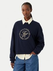 Tommy Hilfiger Bluza WW0WW50969 Granatowy Relaxed Fit. Niebieskie bluzy damskie Tommy Hilfiger, l, bez wzorów, z bawełny, bez ramiączek, bez kaptura. Za 409.99 zł.