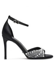 Guess Sandały FLPKBB SAT03 Czarny. Czarne sandały damskie Guess, z aplikacjami, z materiału, bez obcasa, na szpilce, bez zapięcia. Za 469.99 zł.