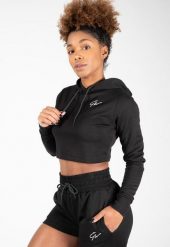 Pixley Crop Top Bluza z kapturem - Czarny. Czarne bluzy damskie GORILLA WEAR, xs, bez wzorów, z bawełny, bez ramiączek, z kapturem. Za 162.30 zł.