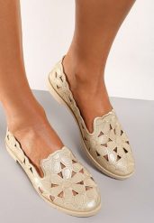 Złote Balerinki Acanophe. Brązowe balerinki damskie Renee, w ażurowe wzory, z okrągłym noskiem, bez obcasa, na płaskiej podeszwie, bez zapięcia. Za 44.99 zł.