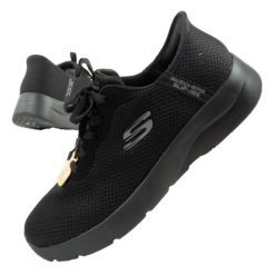 Buty sportowe sneakersy damskie Skechers Dynamight 2.0 SLIP-INS. Czarne obuwie sportowe damskie Skechers, bez wzorów, bez zapięcia, do biegania. Za 319.00 zł.