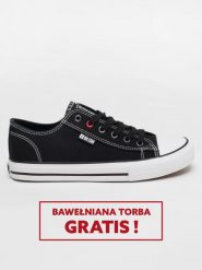 Trampki męskie niskie czarne JJ174601 906. Czarne trampki męskie BIG STAR, bez wzorów, z gumy, retro, bez zapięcia. W wyprzedaży za 88.99 zł.