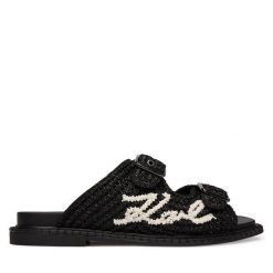 Klapki KARL LAGERFELD. Czarne klapki damskie KARL LAGERFELD, bez wzorów, bez obcasa, bez zapięcia. Za 737.99 zł.