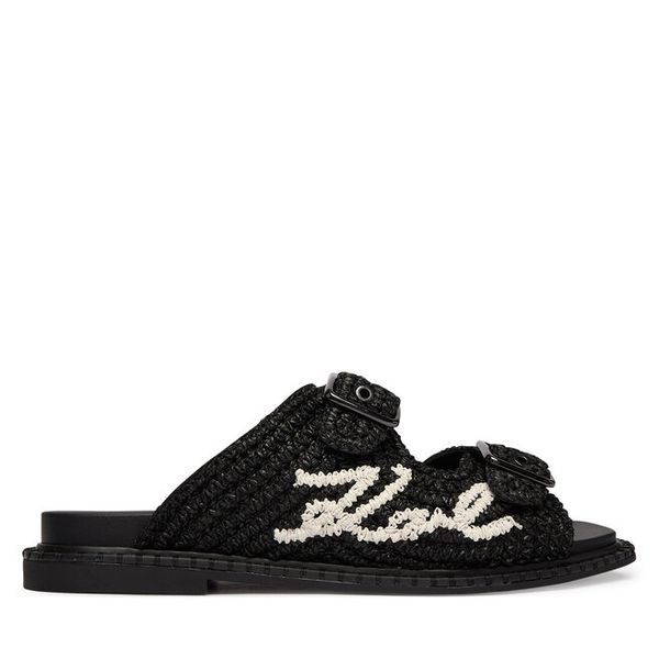 Klapki KARL LAGERFELD. Czarne klapki damskie KARL LAGERFELD, bez wzorów, bez obcasa, bez zapięcia. Za 454.99 zł.