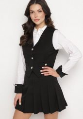 Czarny Elegancki 3-Częściowy Komplet z Wiskozą Koszula Kamizelka i Plisowane Spódnico-Spodenki Zemiga. Czarne koszule damskie Born2be, l, bez wzorów, z wiskozy, eleganckie, bez kołnierzyka, bez ramiączek. Za 189.99 zł.
