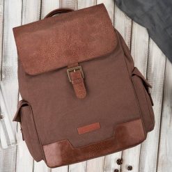 Plecak męski brązowy do szkoły A4 na laptopa plecak podróżny wegański Paolo Peruzzi E-21-BR. Brązowe plecaki męskie bez wzorów, z bawełny, vintage. Za 159.99 zł.