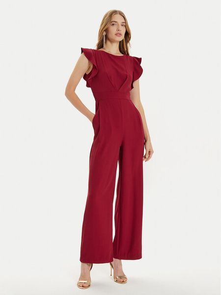 Rinascimento Kombinezon CFC0119758003 Bordowy Regular Fit. Czerwone sukienki damskie Rinascimento, s, bez wzorów, z syntetyku, bez kołnierzyka, bez ramiączek. Za 369.99 zł.