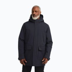 Kurtka przeciwdeszczowa męska Jack Wolfskin Canyon Shield Parka. Niebieskie kurtki męskie Jack Wolfskin, m, bez wzorów, sportowe, bez kołnierzyka, bez kaptura. Za 1,049.00 zł.