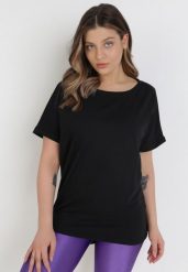 Czarny T-shirt Ammi. Czarne t-shirty damskie Born2be, s, bez wzorów, z bawełny, bez kołnierzyka, bez ramiączek. Za 29.99 zł.