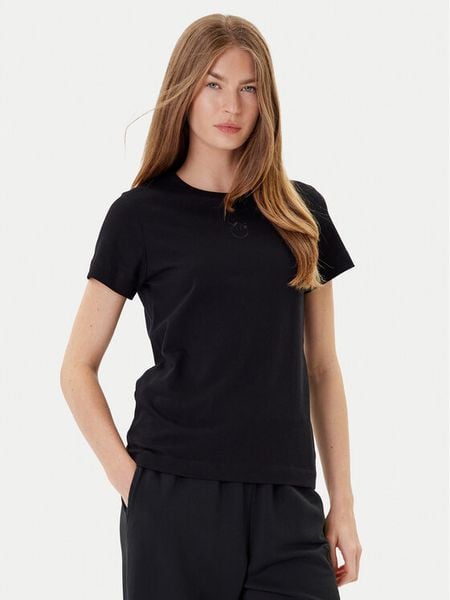 PINKO T-Shirt Bussolotto 100355 A2RD Czarny Regular Fit. Czarne t-shirty damskie Pinko, xl, bez wzorów, z bawełny, bez kołnierzyka, bez ramiączek. Za 209.99 zł.