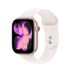 Zegarek Apple Watch Series 11 GPS 46mm aluminiowa koperta w kolorze różowego złota z paskiem sportowym w kolorze jasnego rumieńca - M/L. Czerwone zegarki smartwatch Apple, bez wzorów. Za 2,540.99 zł.