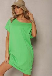 Zielona T-shirtowa Sukienka Pudełkowa z Elastycznej Bawełny Ellensa. Zielone sukienki damskie Renee, l, bez wzorów, z bawełny, wakacyjne, bez kołnierzyka, bez ramiączek, mini. Za 49.99 zł.