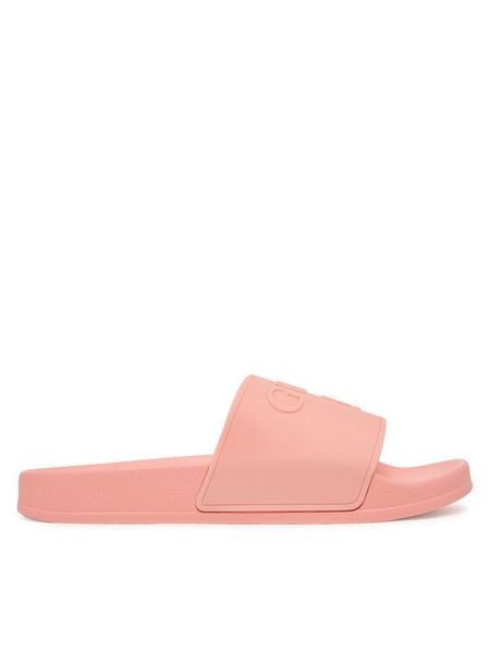 Guess Klapki E6GZ17 BB00F Różowy. Czerwone klapki damskie Guess, z aplikacjami, z syntetyku, bez obcasa, bez zapięcia. Za 109.99 zł.