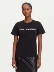 KARL LAGERFELD T-Shirt A3W17102 Czarny Regular Fit. Czarne t-shirty damskie KARL LAGERFELD, xl, bez wzorów, z bawełny, bez kołnierzyka, bez ramiączek. Za 279.99 zł.