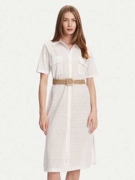 Selmark Sukienka koszulowa BC133 Biały Regular Fit. Białe sukienki damskie Selmark, m, bez wzorów, z bawełny, bez kołnierzyka, bez ramiączek, koszulowe. Za 209.99 zł.