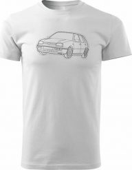 Topslang Koszulka VW Golf 3 z samochodem Golf męska biały REGULAR r. L. Białe swetry męskie Topslang, l, bez wzorów, bez kołnierzyka, bez ramiączek. Za 99.90 zł.