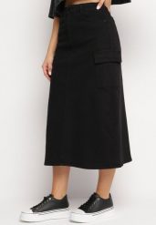 Czarna Jeansowa Spódnica Midi z Szerokimi Kieszeniami Varsha. Czarne spódnice damskie Born2be, m, bez wzorów, z jeansu, midi, rozkloszowane. Za 139.99 zł.