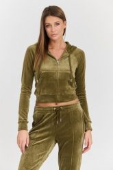 JUICY COUTURE Damska zielona bluza Madison Hoodie, Rozmiar M. Zielone bluzy damskie Juicy Couture, m, bez wzorów, z elastanu, eleganckie, bez ramiączek, bez kaptura. W wyprzedaży za 284.99 zł.