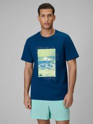 4F T-shirt regular z nadrukiem męski - turkusowy XXL. Niebieskie t-shirty męskie 4F, m, bez wzorów, z bawełny, bez kołnierzyka, bez ramiączek. Za 69.99 zł.