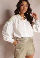 Biała Koszula Teepey. Białe koszule damskie Renee, m, bez wzorów, eleganckie, bez kołnierzyka, bez ramiączek. Za 149.99 zł.