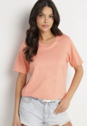 Pomarańczowy Bawełniany Klasyczny T-shirt Fevarene. Brązowe t-shirty damskie Born2be, l, bez wzorów, z bawełny, klasyczne, bez kołnierzyka, bez ramiączek. Za 34.99 zł.