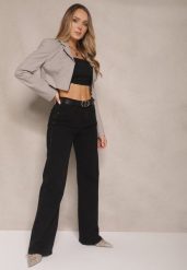 Czarne Szerokie Jeansy High Waist z Cyrkoniowym Zdobieniem Nusamira. Czarne jeansy damskie Renee, z aplikacjami, z jeansu, eleganckie, z podwyższonym stanem. Za 119.99 zł.