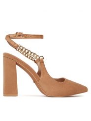 DeeZee Sandały HT368-1 Beżowy. Brązowe sandały damskie DeeZee, bez wzorów, z materiału, bez obcasa, na słupku, bez zapięcia. Za 149.99 zł.