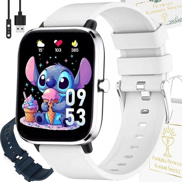 Zegarek Komunijny SMARTWATCH Rubicon RNCE79 rozmowy / WHITE + BLUE. Białe zegarki smartwatch Rubicon, bez wzorów. Za 179.00 zł.