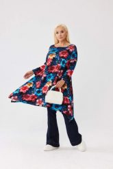 Asymetryczna tunika w hibiskusy OVERSIZE PLUS SIZE XXL JESIEŃ. Czerwone tuniki damskie Moda Size Plus Iwanek, l, bez wzorów, z bawełny, eleganckie, plus size, bez ramiączek. Za 179.90 zł.