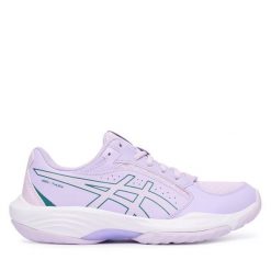 Buty halowe Asics. Fioletowe obuwie sportowe damskie Asics, bez wzorów, bez zapięcia. Za 369.99 zł.