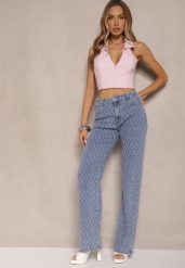 Niebieskie Jeansy z Bawełny High Waist o Szerokim Kroju w Romby Tuvielle. Niebieskie jeansy damskie Renee, bez wzorów, z bawełny, z podwyższonym stanem. Za 119.99 zł.