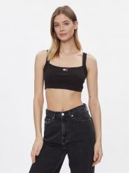 Tommy Jeans Top Badge DW0DW17395 Czarny Slim Fit. Czarne topy damskie Tommy Jeans, m, bez wzorów, z bawełny, bez kołnierzyka, bez ramiączek. Za 129.99 zł.
