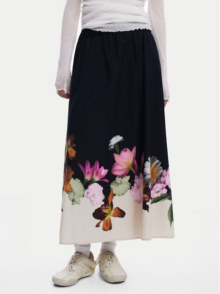 Desigual Spódnica trapezowa Lindo 25SWFW18 Czarny Regular Fit. Czarne spódnice damskie Desigual, s, bez wzorów, z bawełny, trapezowe. Za 229.99 zł.