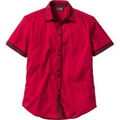 Koszula z krótkim rękawem Slim Fit bonprix ciemnoczerwony. Czerwone koszule męskie bonprix, l, z aplikacjami, bez kołnierzyka, bez ramiączek. Za 89.99 zł.