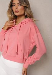Różowa Bluza z Kapturem i Bawełną Ozdobiona Ściągaczami Evianae. Czerwone bluzy damskie Renee, l, bez wzorów, z bawełny, casualowe, bez ramiączek, z kapturem. Za 29.99 zł.