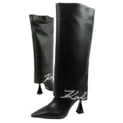 Buty, kozaki Karl Lagerfeld Debut Ii KL32084F0X czarne. Czarne kozaki damskie na zimę, bez wzorów, z materiału, bez obcasa, na obcasie, bez zapięcia. Za 1,376.44 zł.