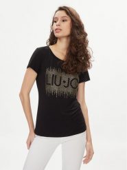 Liu Jo T-Shirt VA4154 JS360 Czarny Regular Fit. Czarne t-shirty damskie Liu Jo, xs, bez wzorów, z wiskozy, bez kołnierzyka, bez ramiączek. Za 349.99 zł.