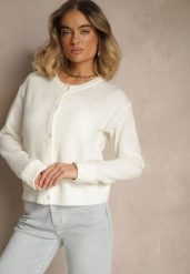 Biały Klasyczny Kardigan z Zaokrąglonym Dekoltem Reonira. Białe kardigany damskie Renee, l, bez wzorów, z jeansu, klasyczne, bez kołnierzyka. Za 149.99 zł.