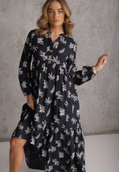 Niebieska Wiskozowa Sukienka o Rozkloszowanym Kroju z Guzikami przy Dekolcie Seave. Niebieskie sukienki damskie Renee, na co dzień, l, bez wzorów, z tkaniny, boho, bez kołnierzyka, bez ramiączek, maxi, oversize. Za 129.99 zł.