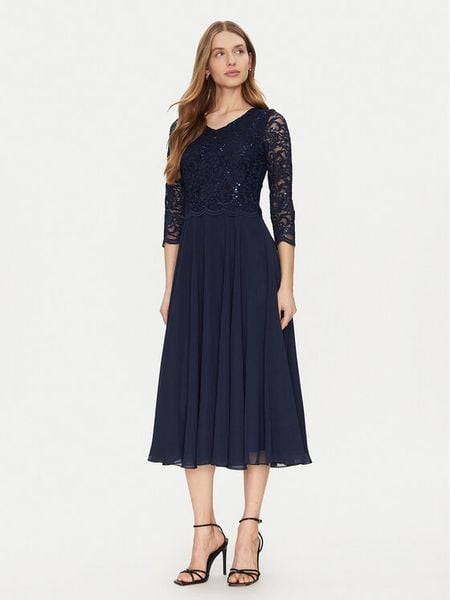 Swing Sukienka koktajlowa 5AI08900 Granatowy Regular Fit. Niebieskie sukienki damskie Swing, bez wzorów, z syntetyku, wizytowe, bez kołnierzyka, bez ramiączek. Za 399.99 zł.