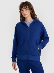 4F Bluza dresowa rozpinana z kapturem damska - granatowa S. Niebieskie bluzy damskie 4F, s, bez wzorów, z bawełny, sportowe, bez ramiączek, z kapturem. Za 159.99 zł.