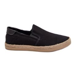 Męskie Tenisówki Espadryle Z Plecionką Czarne Fenen. Czarne trampki męskie bez wzorów, z materiału, eleganckie, bez zapięcia. Za 132.82 zł.