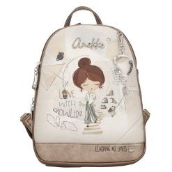 Plecak damski Anekke, z dekoracyjnym nadrukiem i metalowym logo zapinany na zamek z wygodnymi szelkami oraz ozdobnym brelokiem, beżowy, 42805-044. Brązowe plecaki damskie Anekke, bez wzorów. Za 419.00 zł.