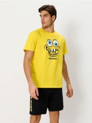Piżama dwuczęściowa SpongeBob - czarny. Czarne piżamy męskie Sinsay, l, bez wzorów, bez kołnierzyka, bez ramiączek. Za 49.99 zł.