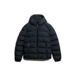 Kurtka puchowa Superdry Sports. Niebieskie kurtki sportowe męskie Superdry, xl, bez wzorów, z materiału, z kapturem. Za 552.90 zł.